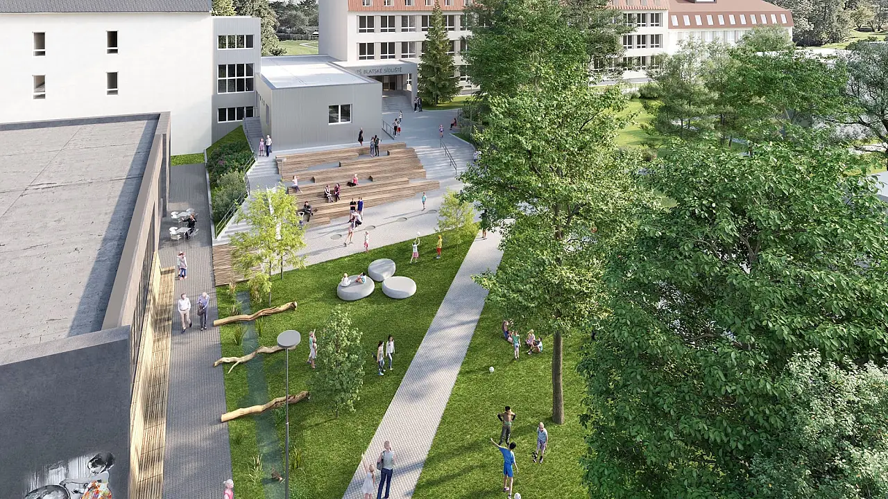Veřejný prostor před ZŠ Blatské sídliště architekt Jakub Našinec