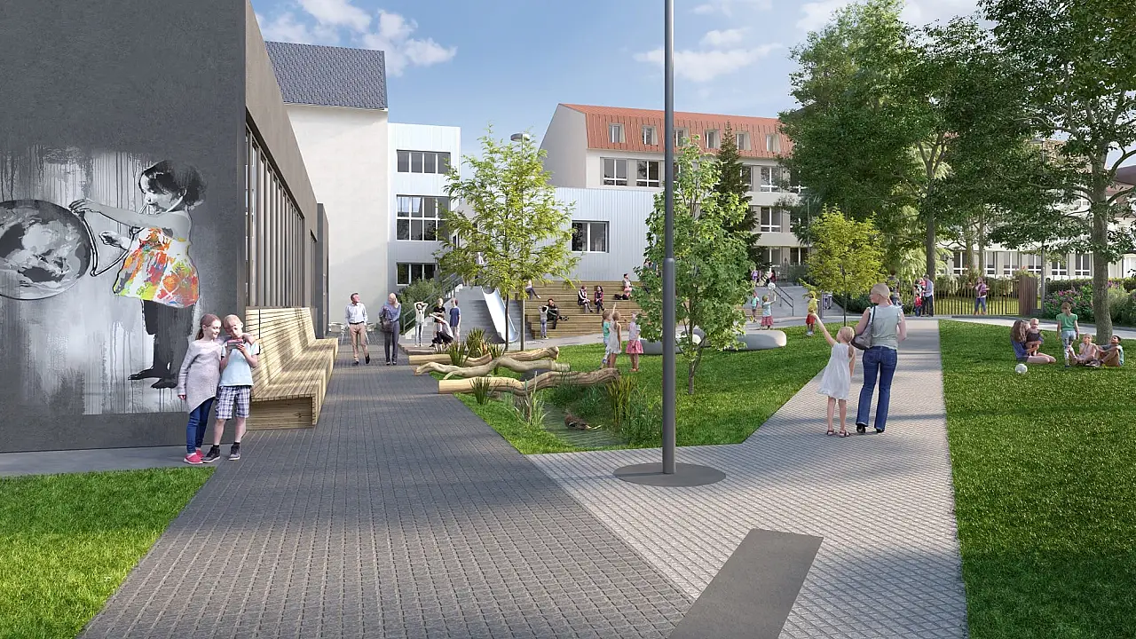 Veřejný prostor před ZŠ Blatské sídliště architekt Jakub Našinec