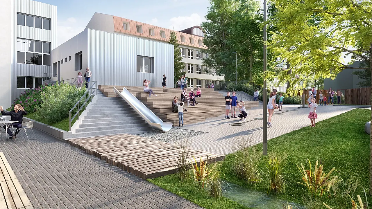 Veřejný prostor před ZŠ Blatské sídliště architekt Jakub Našinec